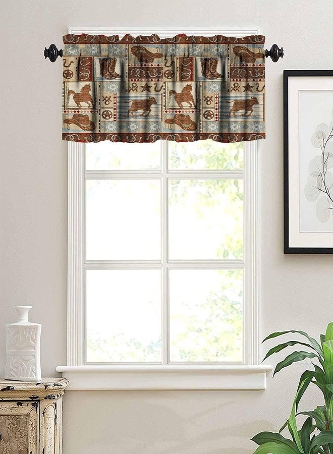 YCness Retro Rustic Curtains Valances Sets for Kitchen, Wild Horse Cabin Blackout Window Treatments for Living Room Bedroom,Western Cowboy Lodge Farmhouse Kitchen Curtain Sets 54x24 Inch - Image 5
